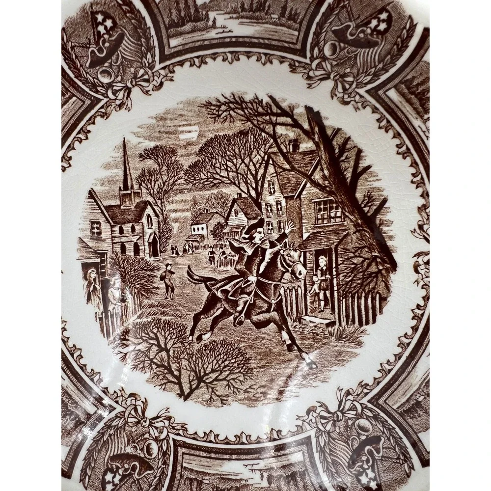 J&G Meakin Americana Style House Ironstone Bowls Brown White Paul Revere Set 2